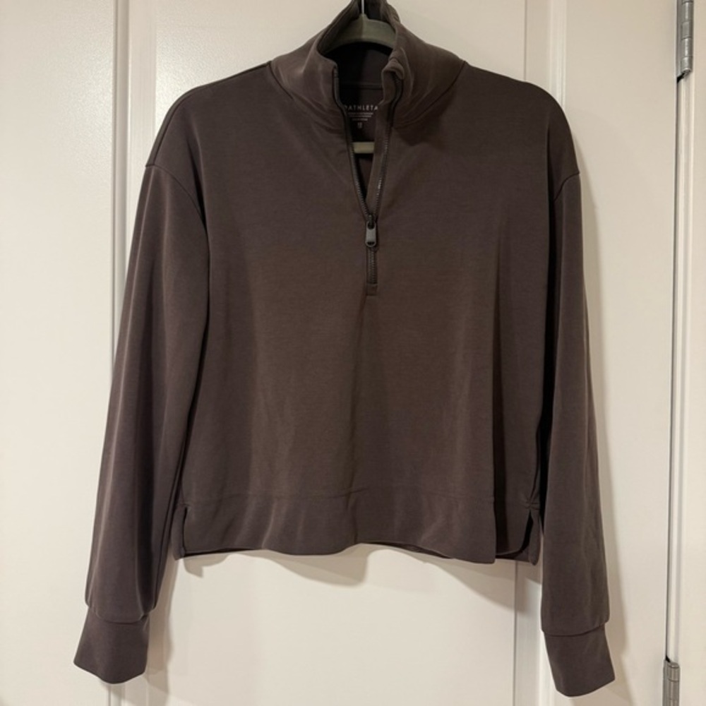 Athleta Espresso Brown Cropped 1/2 Zip Pullover XS Cozy Athleisure